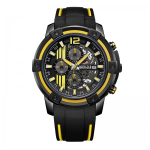 Baogel Men \\\\ S Strap de siliconanegra Relojes de cuarzo cronógrafo Sports Wutwatch para hombre 3atm Handas luminosas impermeables Amarillo 22701